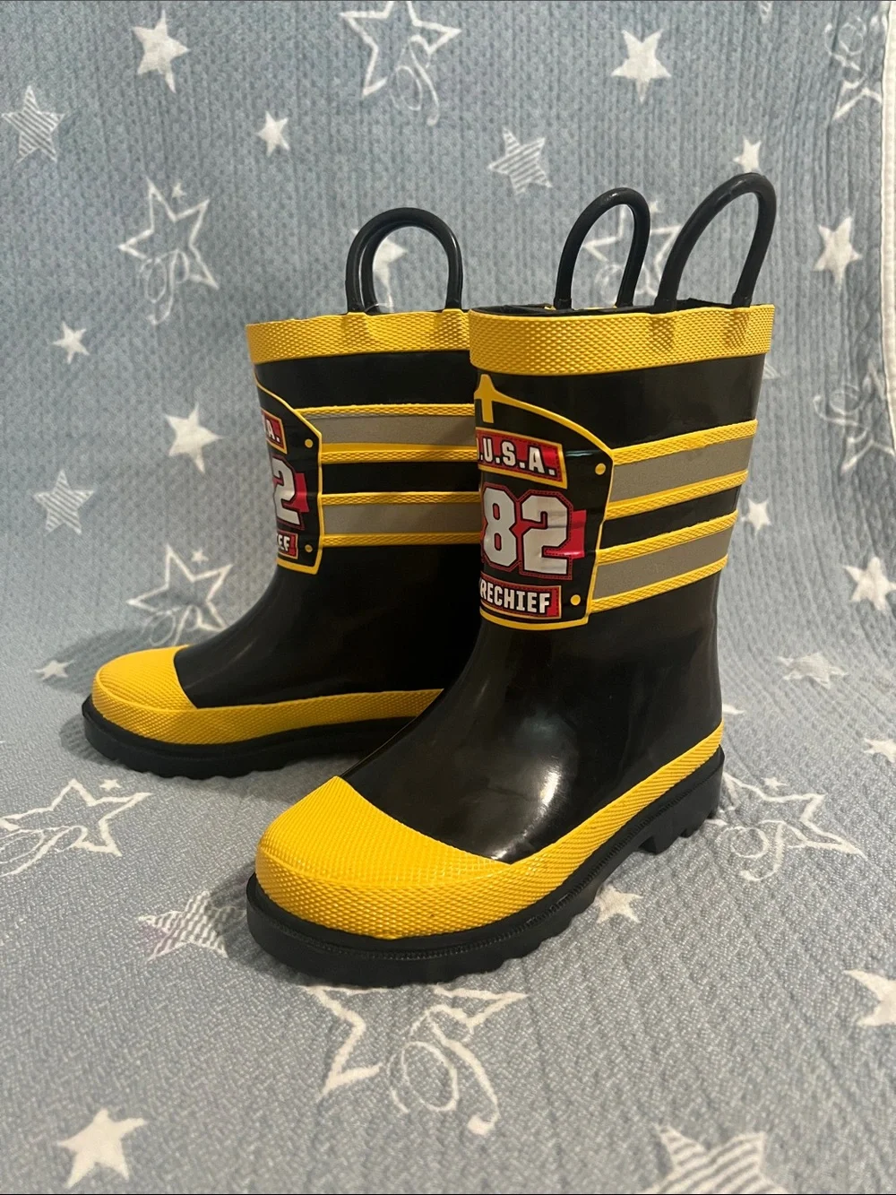 Western Chief Kids Black & Yellow Firefighter Rain Boots 10 toddler boy